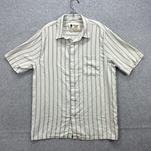 Vintage Silk Circa 1969 Shirt Medium Off White Geometric Stripe Tropical Aloha